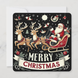 Vintage Santa & Reindeer Starry Night Christmas  招待状