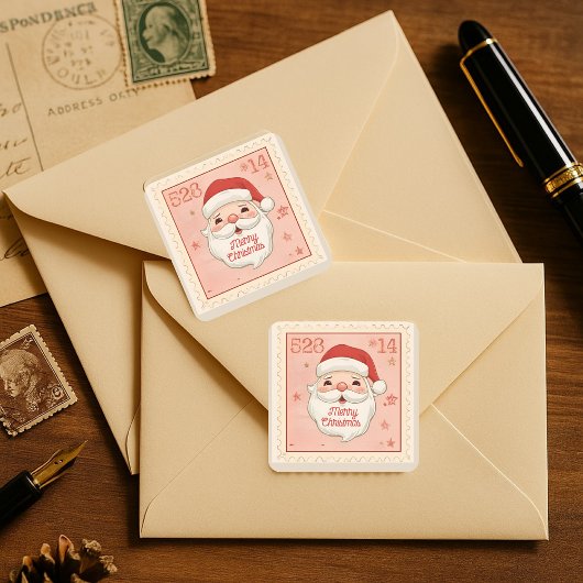 Vintage Santa Stamp Christmas  スクエアシール