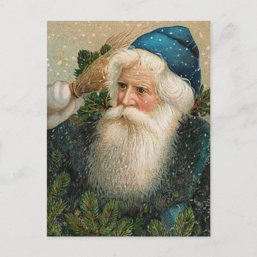 Vintage Santa with Blue Cap シーズンポストカード (正面)