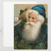 Vintage Santa with Blue Cap 招待状 (正面/裏面)