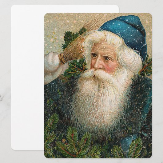 Vintage Santa with Blue Cap 招待状 (正面/裏面)