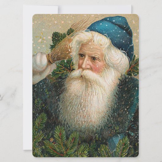 Vintage Santa with Blue Cap 招待状 (正面)