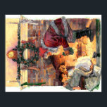 Vintage Santa with children poster ポスター<br><div class="desc">Santa with children by the fireplace</div>
