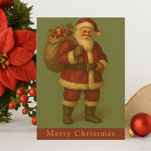 Vintage Santa with Toy Sack Christmas ポストカード
