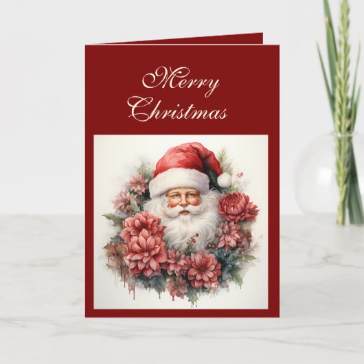 Vintage Santa & Wreath Christmas Card シーズンカード (正面)