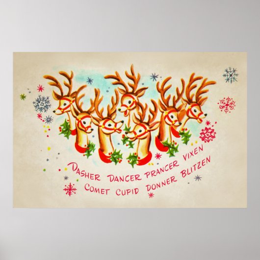 Vintage Santa's Reindeer Poster ポスター (正面)