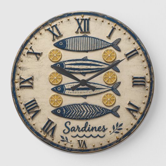 Vintage Sardines ラージ壁時計 (正面)