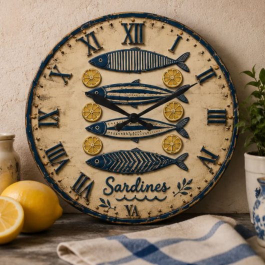 Vintage Sardines ラージ壁時計