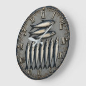 Vintage Sardines Coastal Fishing Kitchen ラージ壁時計 (傾斜)