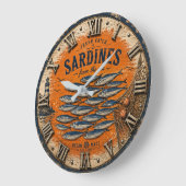 Vintage Sardines Coastal Nautical Kitchen ラージ壁時計 (傾斜)