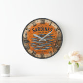 Vintage Sardines Coastal Nautical Kitchen ラージ壁時計 (ホーム)