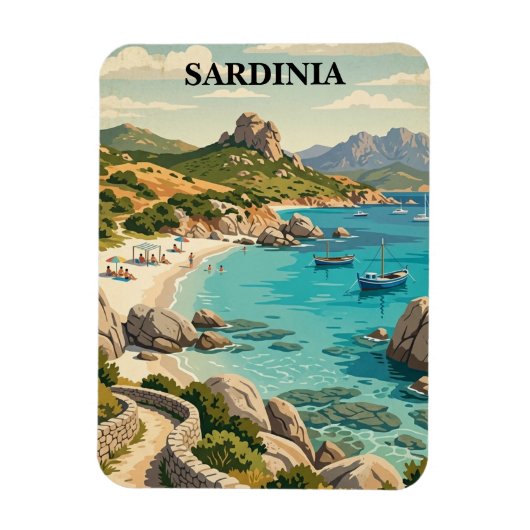 Vintage Sardinia Italy Mediterranean Scenery マグネット (縦)
