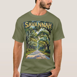 Vintage Savannah Georgia Van Gogh Style Oak Avenue Tシャツ