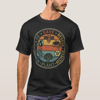 Vintage Save Bees Rescue Animals Recycle Earth Day Tシャツ