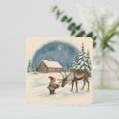 Vintage Scandinavian Christmas Tomte & Reindeer カード (スタンド正面)