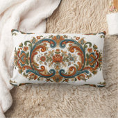 Vintage Scandinavian Rosemaling Floral Pattern ランバークッション (ブランケット)