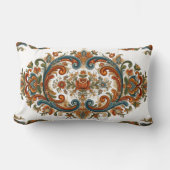 Vintage Scandinavian Rosemaling Floral Pattern ランバークッション (正面)