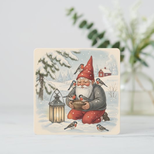 Vintage Scandinavian Tomte with Birds カード (スタンド正面)