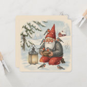Vintage Scandinavian Tomte with Birds カード (正面/裏面インサイチュ)