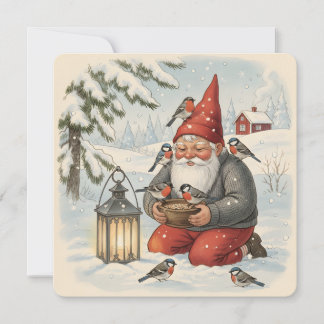 Vintage Scandinavian Tomte with Birds カード