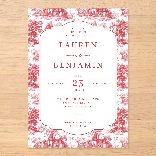 Vintage Scarlet Château Wedding アクリル招待状 (正面)