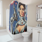 Vintage Sci-fi Astronaut Girl シャワーカーテン (インサイチュ)