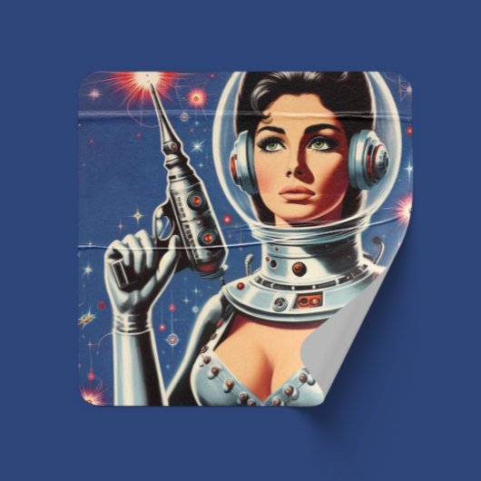 Vintage Sci-fi Astronaut Girl スクエアシール