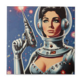 Vintage Sci-fi Astronaut Girl タイル (正面)