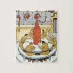 Vintage Science Fiction, Labratory Scientists Eat ジグソーパズル<br><div class="desc">Vintage illustration Science Fiction futuristic laboratory image with a group of Russian cosmonauts,  scientists or astronauts having a dinner break. They are eating their liquid meal soup from big tubes. Their food includes,  vitamins,  hormones and calories! Classic 50s retro comic book sci fi design.</div>