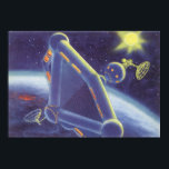 Vintage Science Fiction Orbiting Space Station ポスター<br><div class="desc">Vintage illustration futuristic outer space and planets science fiction image. A space station orbiting around a planet or moon with a bright sun shining in the sky in the future. A classic 50s retro sci fi comic book design.</div>
