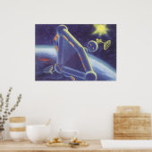 Vintage Science Fiction Orbiting Space Station ポスター (キッチン)