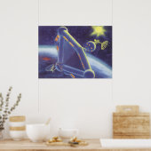 Vintage Science Fiction Orbiting Space Station ポスター (キッチン)
