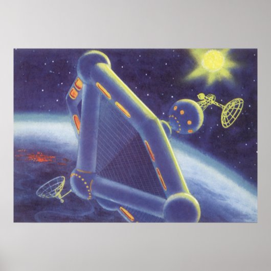 Vintage Science Fiction Orbiting Space Station ポスター (正面)