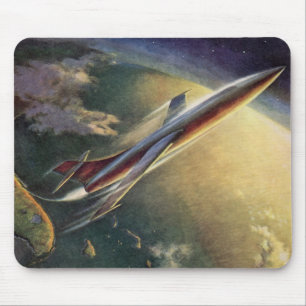 Vintage Science Fiction Spaceship Airplane Earth マウスパッド