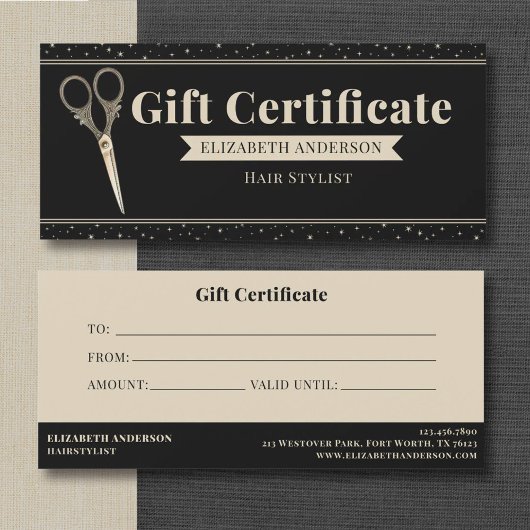 Vintage Scissors Hair Stylist Gift Certificate