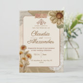 Vintage Scrapbook Botanical Wedding Invitation 招待状 (スタンド正面)