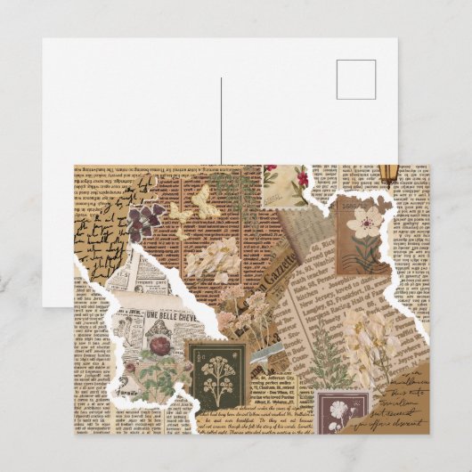 Vintage Scrapbook Collage Antique Ephemera Aesthet ポストカード (正面/裏面)
