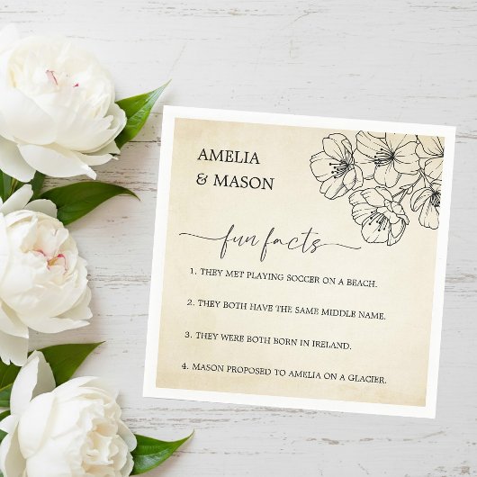 Vintage Script Floral Fun Facts Wedding スタンダードカクテルナプキン