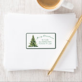 Vintage Script Green Gold Christmas Tree  Address  ラベル (インサイチュ)