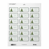 Vintage Script Green Gold Christmas Tree  Address  ラベル (フルシート)
