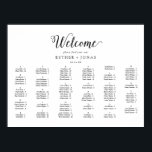 Vintage Script Horizontal Alphabetical Seating ポスター<br><div class="desc">This vintage script horizontal alphabetical seating poster is perfect for a minimalist wedding. This horizontal sign can be used to organize your guests alphabetically or by table number by changing the headings. The romantic black and white design features unique whimsical typography with simple bohemian style. Customizable in any color. Keep...</div>
