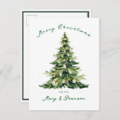 Vintage Script Non Photo Green Christmas Tree      シーズンポストカード (正面/裏面)