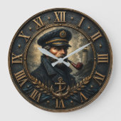 Vintage Sea Captain Nautical Lighthouse Maritime ラージ壁時計 (正面)