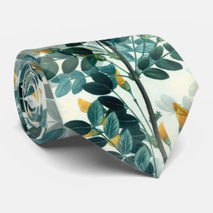 Vintage Sea Green Foliage Leaves Elegant Pattern ネクタイ