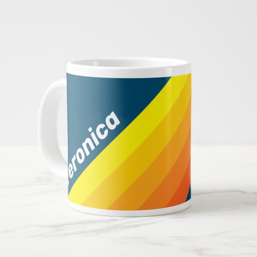 Vintage Sea Sun Stripes with Name ジャンボコーヒーマグカップ (正面左)