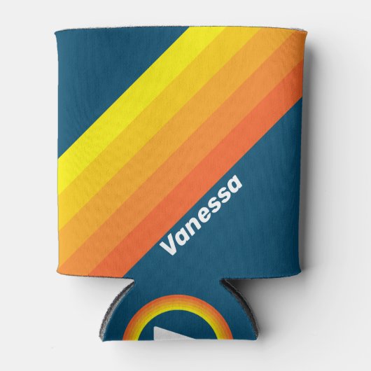 Vintage Sea Sun Stripes with Name 缶クーラー (正面)