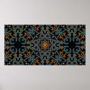 Vintage seamless gold and blue pattern with art or ポスター