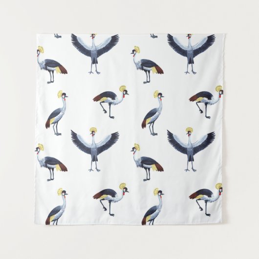 Vintage seamless pattern with crowned crane birds. タペストリー (正面)