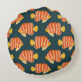 Vintage seamless pattern with fish. Creative desig ラウンドクッション (裏面)