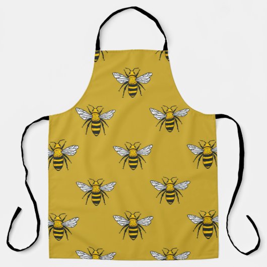 Vintage seamless pattern with yellow bees. Handdra エプロン (正面)